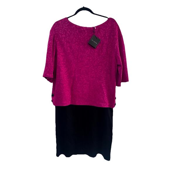 St John Silk Wool Jacquard Sheath Dress Fuchsia/Caviar Sz 10
